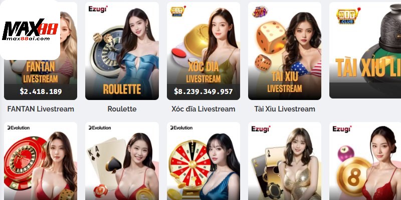 Top game hấp dẫn tại sảnh Casino của nhà Max88