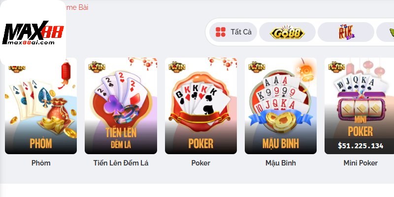 Top sảnh game bài Max88 thú vị 